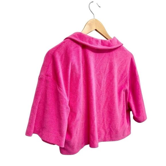 Aqua Swim‎ Size Small Shirt Collared Pocket Terrycloth Crop Top Pink NEW - Picture 7 of 8